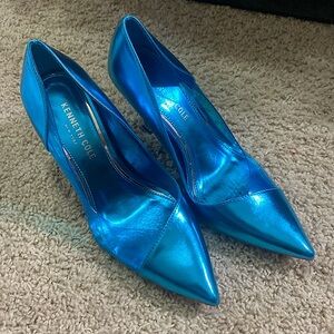Kenneth Cole NEW electric blue turquoise transparent pumps heels size 7.5